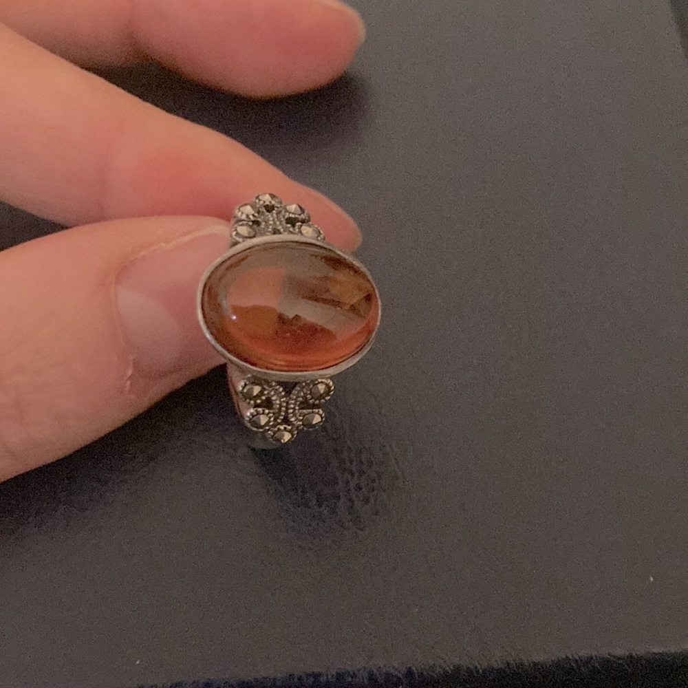 Amber silver ring